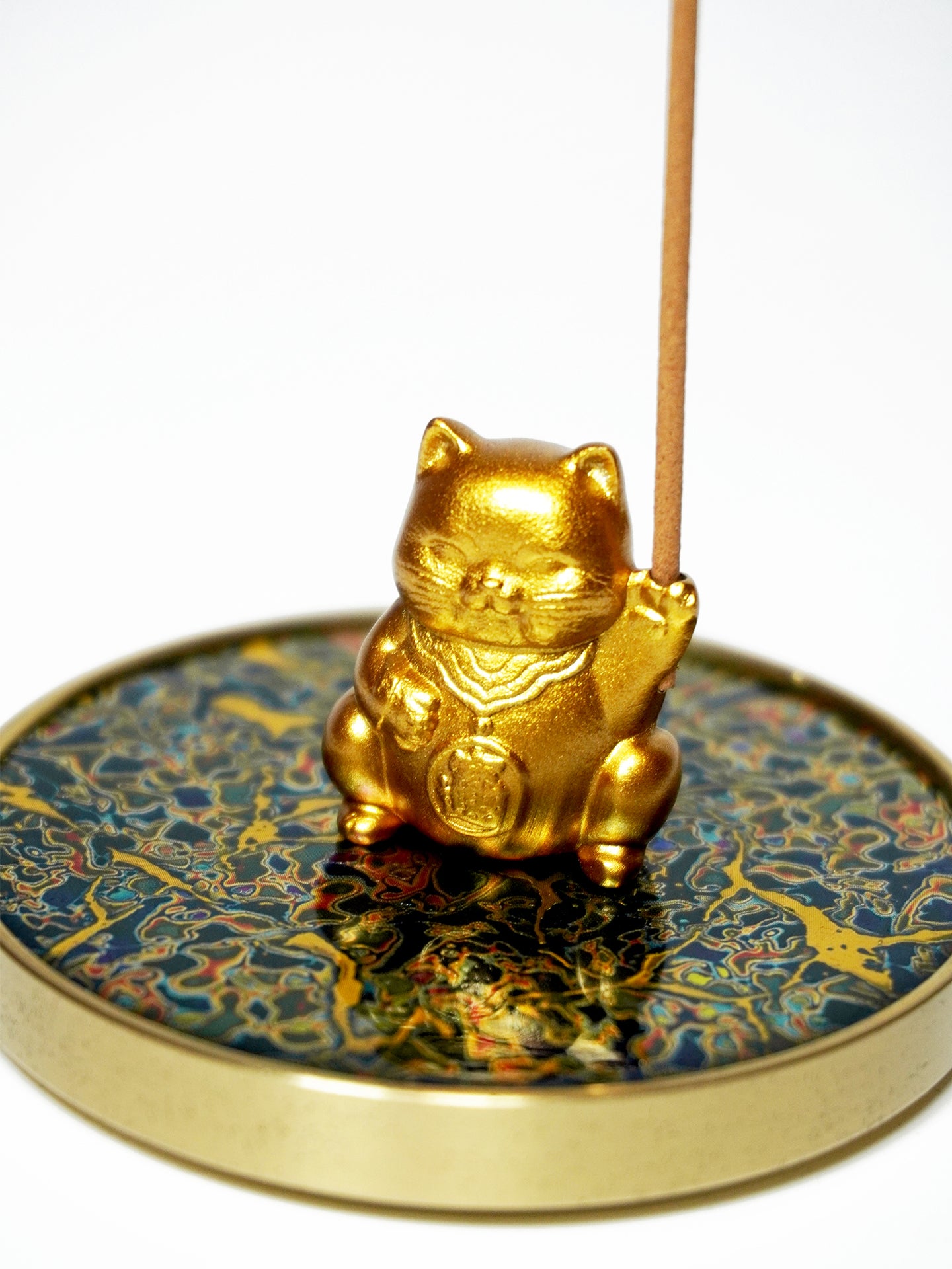 Wealth-Attracting Fortune Cat Incense Holder | Chinese Fengshui Brass & Lacquer Censer for Prosperity & Good Luck