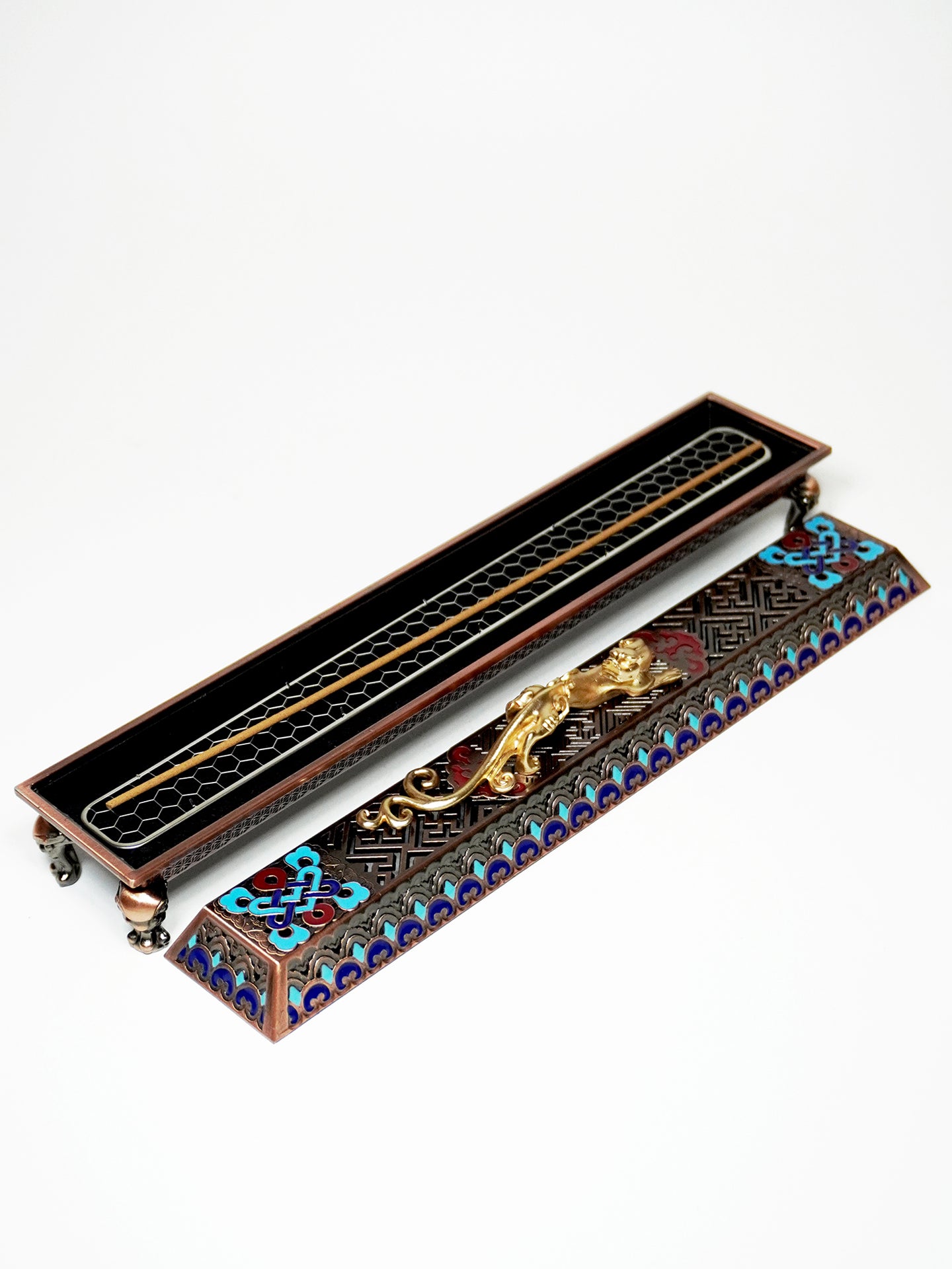 Wanshou Chi Dragon Reclining Incense Burner | Chinese Fengshui Cloisonné Incense Holder with Auspicious Dragon Symbolism
