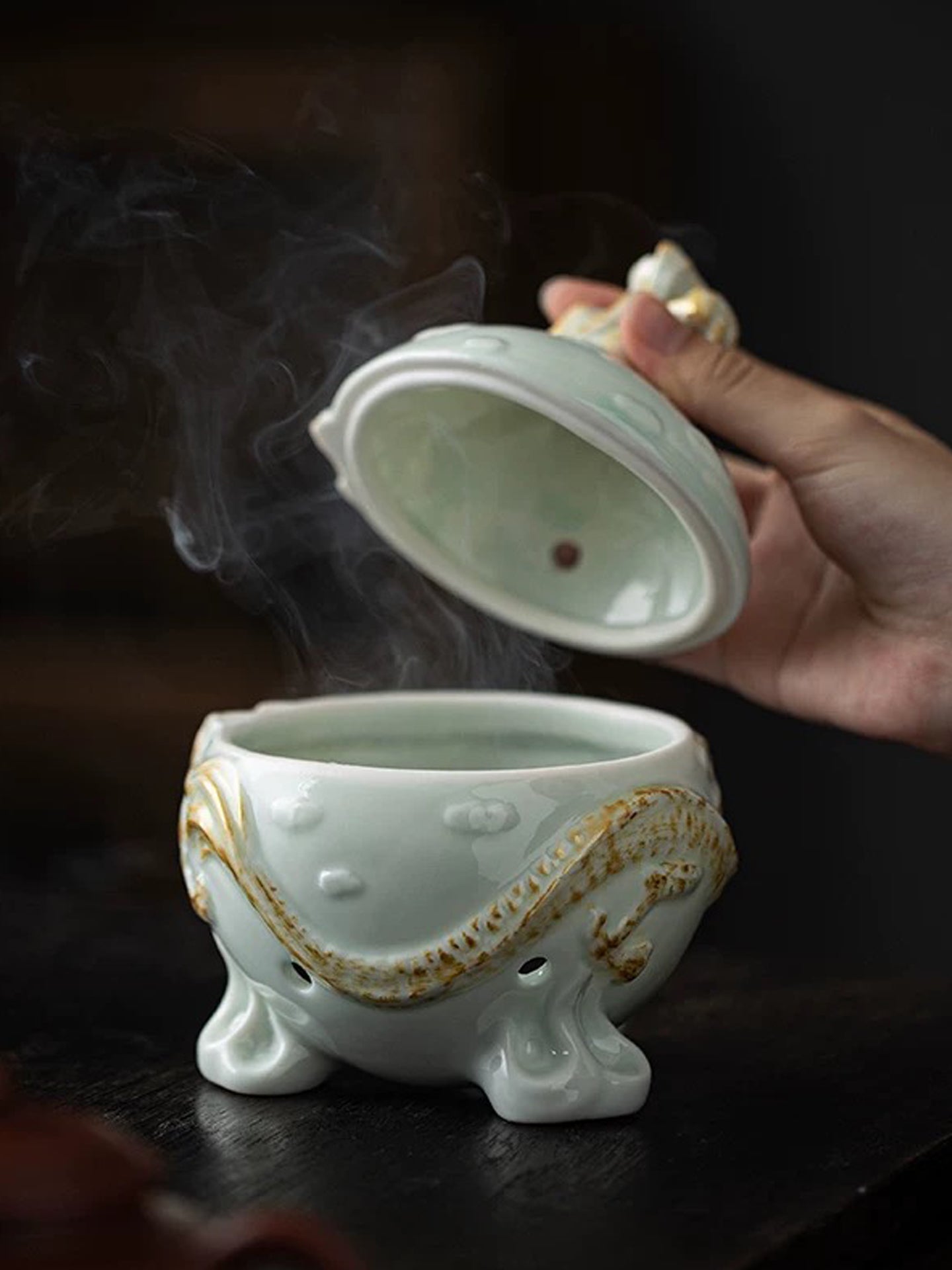 Dragon Coiled Ceramic Incense Burner | Chinese Fengshui Censer with Eastern Mystical Energy | Auspicious Dragon Design for Home Blessing