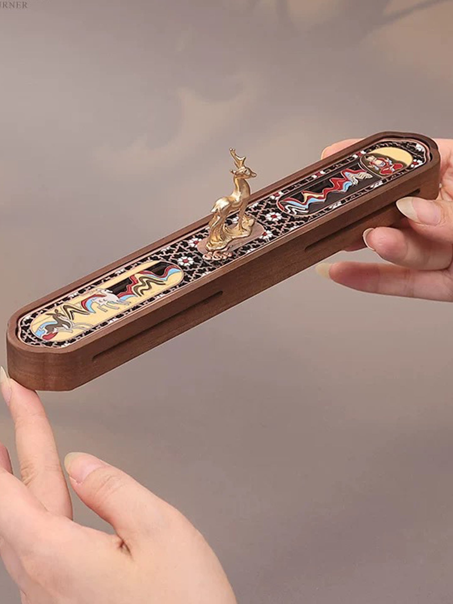 Cloud Deer Enameled Copper Incense Box | Chinese Fengshui Incense Holder with Handcrafted Cloisonné & Sacred Deer Symbolism