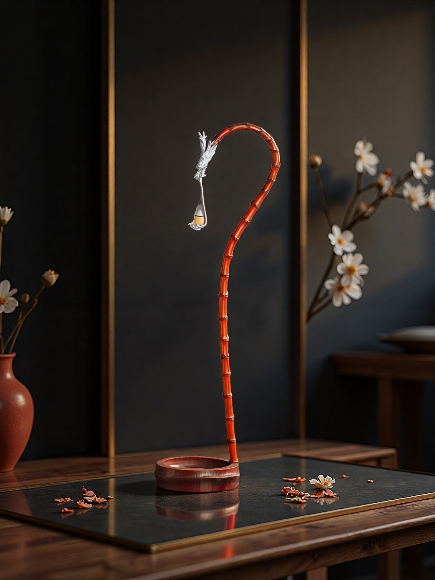 Bamboo Rhizome Lacquer Dragon Incense Holder - Chinese Zen Dragon-Shaped Incense Stand with Oriental Mystical Power - For Cone Incense