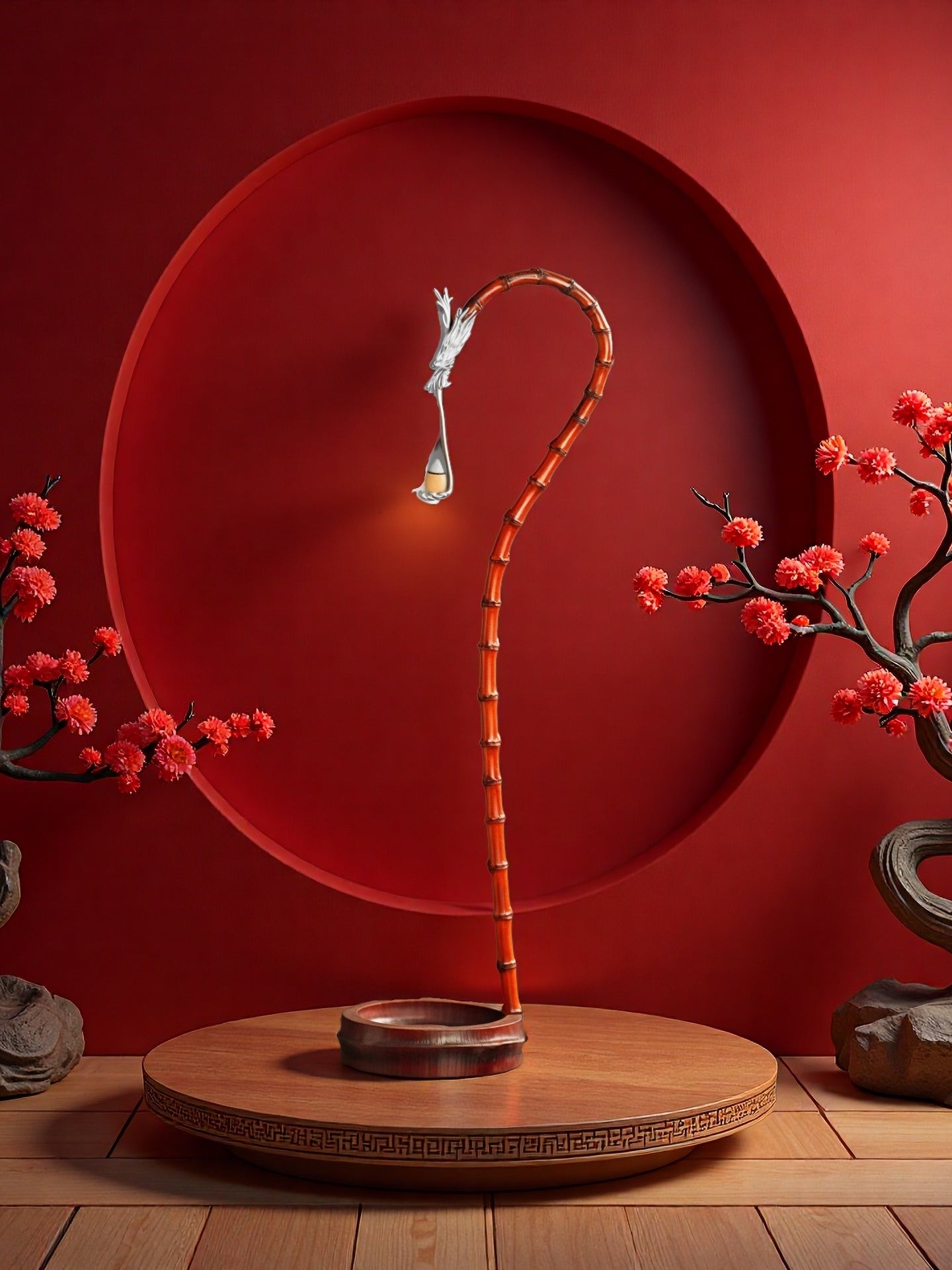 Bamboo Rhizome Lacquer Dragon Incense Holder - Chinese Zen Dragon-Shaped Incense Stand with Oriental Mystical Power - For Cone Incense