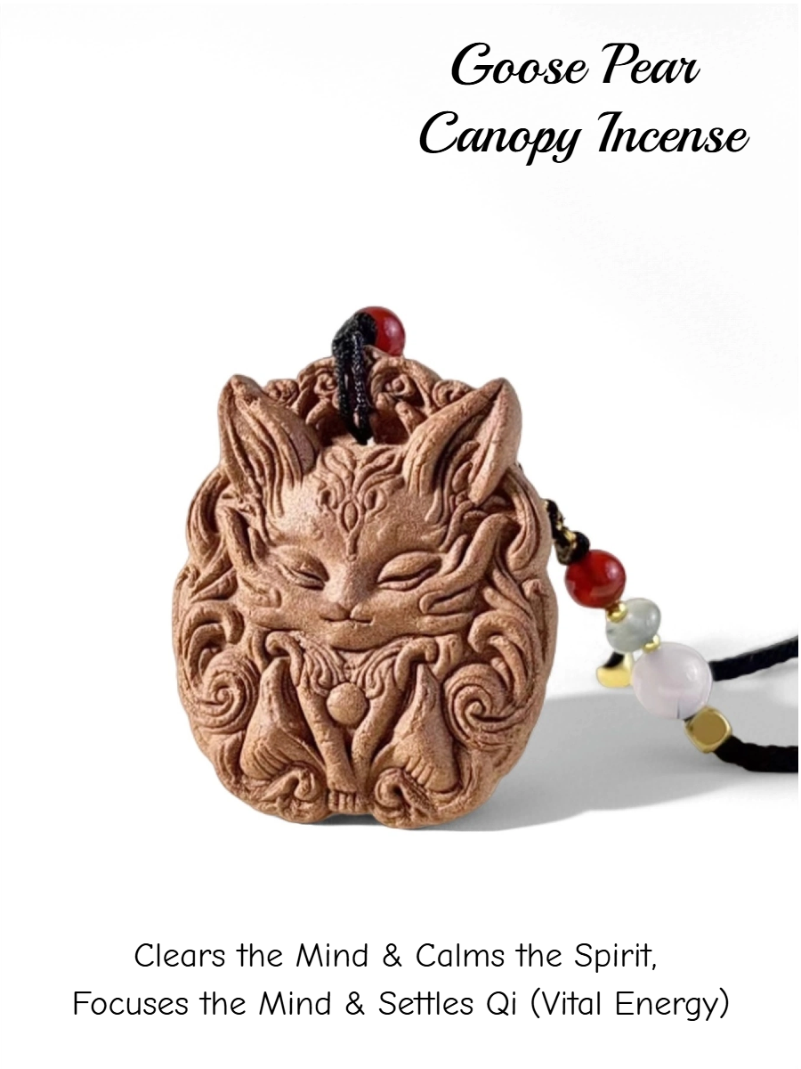Fox Spirit Incense Pendant (Goose Pear Fragrance) - 12 Traditional Chinese Herb Feng Shui Amulet for Calm & Focus