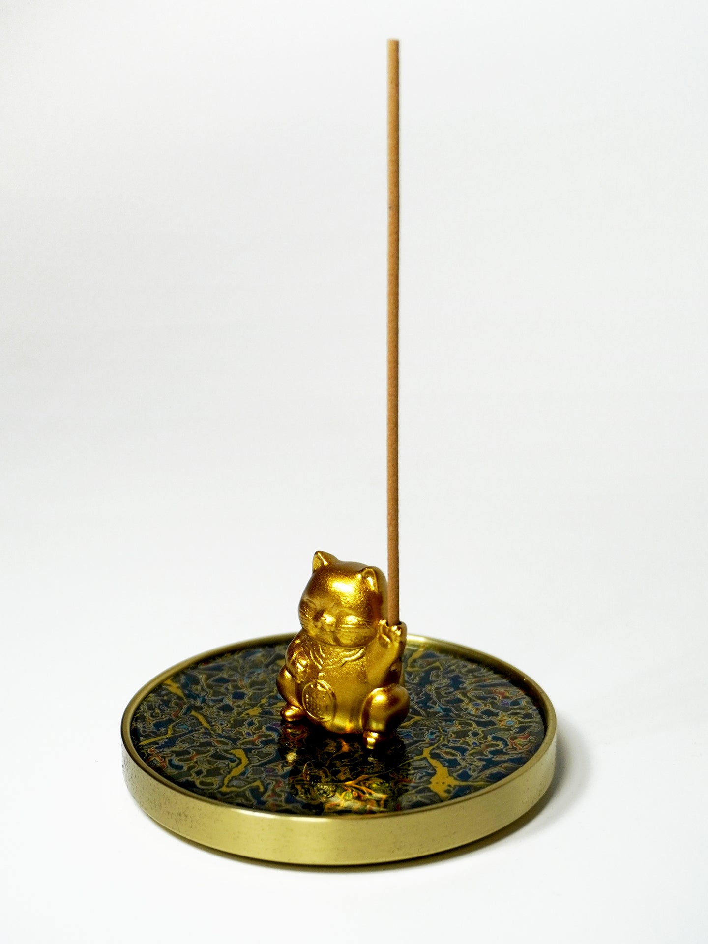 Wealth-Attracting Fortune Cat Incense Holder | Chinese Fengshui Brass & Lacquer Censer for Prosperity & Good Luck