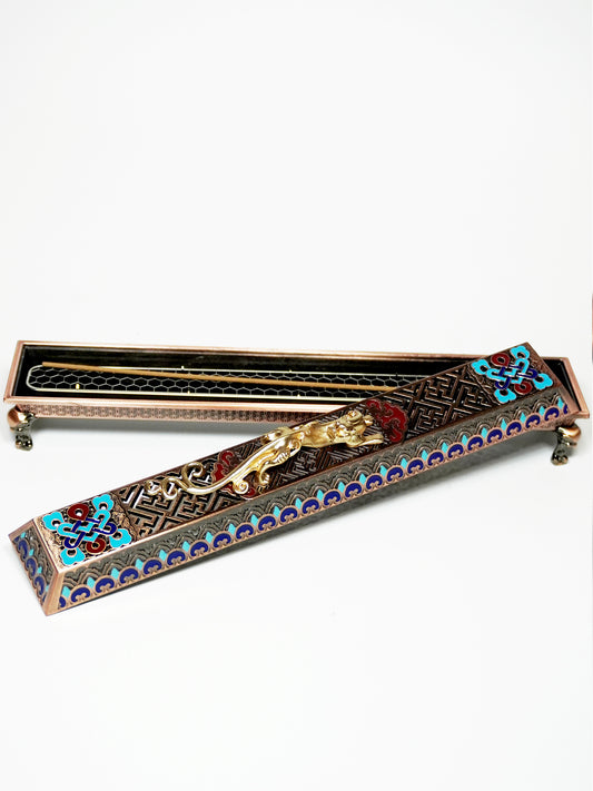 Wanshou Chi Dragon Reclining Incense Burner | Chinese Fengshui Cloisonné Incense Holder with Auspicious Dragon Symbolism