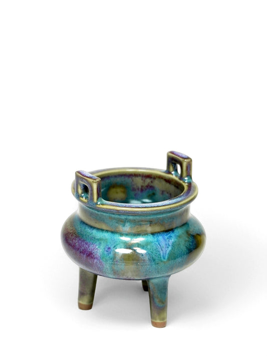 Chinese Intangible Cultural Heritage Kiln-Transformed Jun Porcelain Tripod Incense Burner | Fengshui Censer for Prosperity & Stability, Ideal for Meditation & Tea Rituals