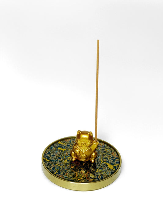 Wealth-Attracting Fortune Cat Incense Holder | Chinese Fengshui Brass & Lacquer Censer for Prosperity & Good Luck