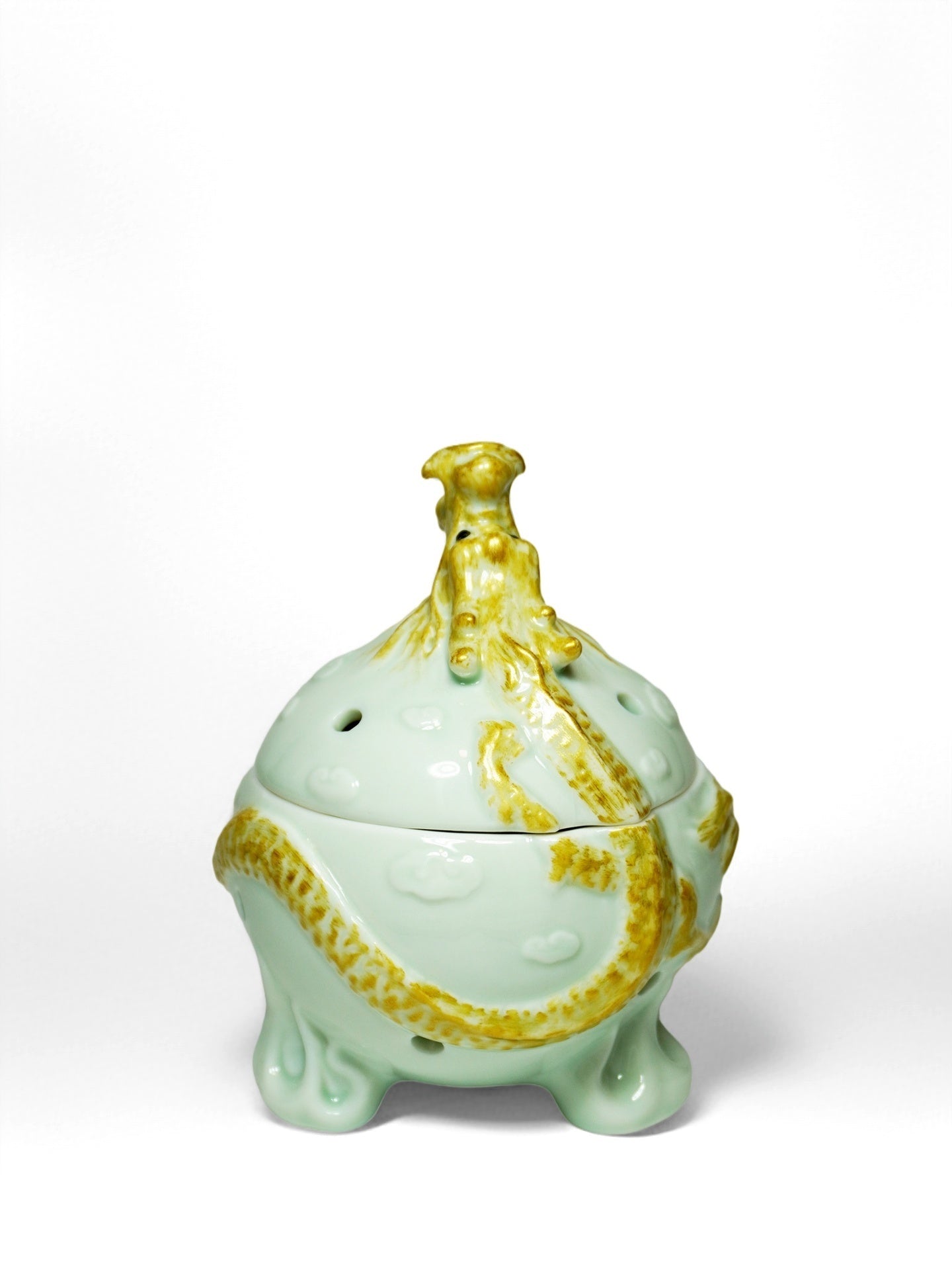 Dragon Coiled Ceramic Incense Burner | Chinese Fengshui Censer with Eastern Mystical Energy | Auspicious Dragon Design for Home Blessing