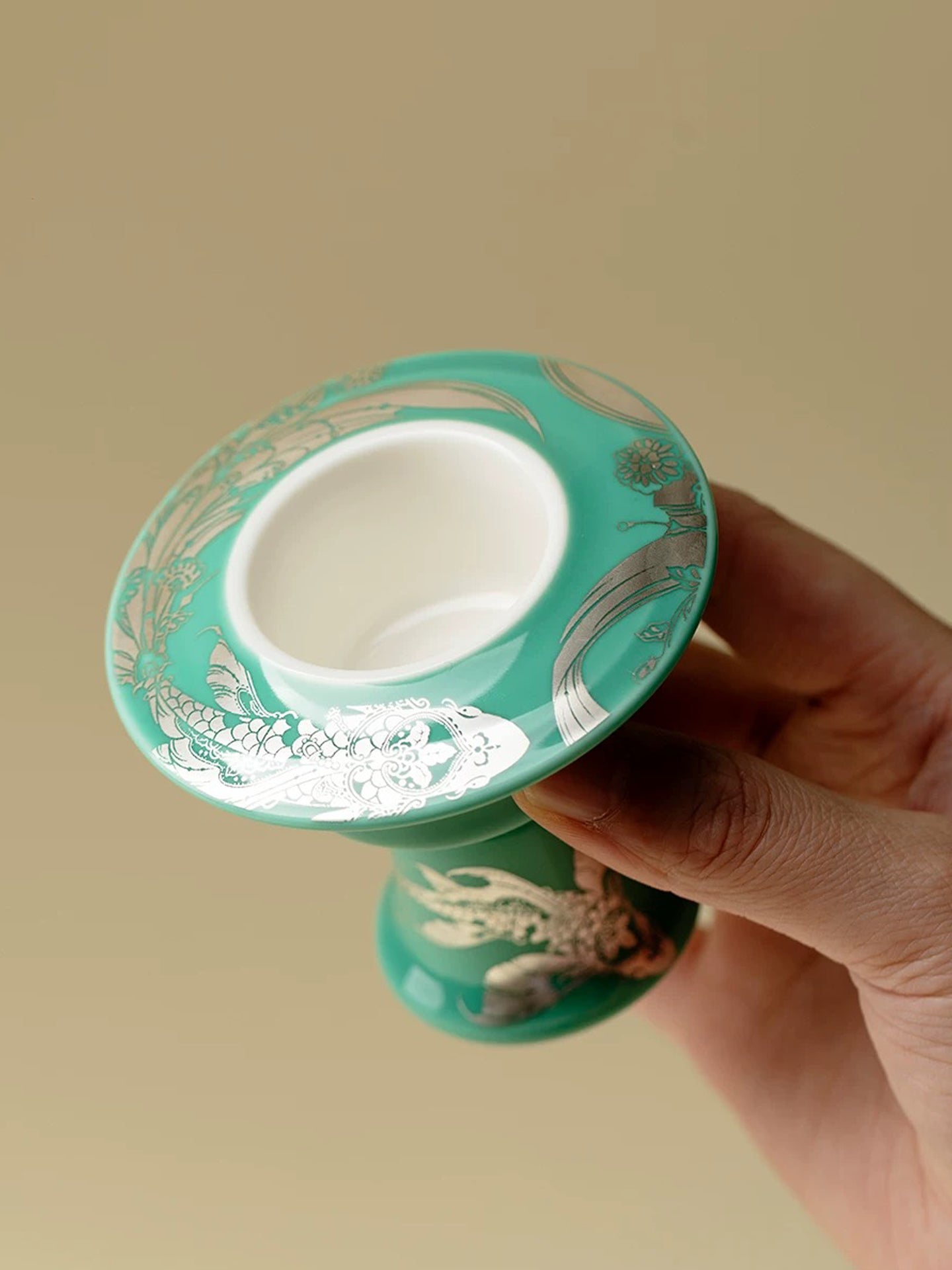 Xuanying Swimming Fish Incense Holder | Chinese Fengshui Ceramic Censer with Silver-Inlaid Design | Auspicious Fish Symbol for Prosperity