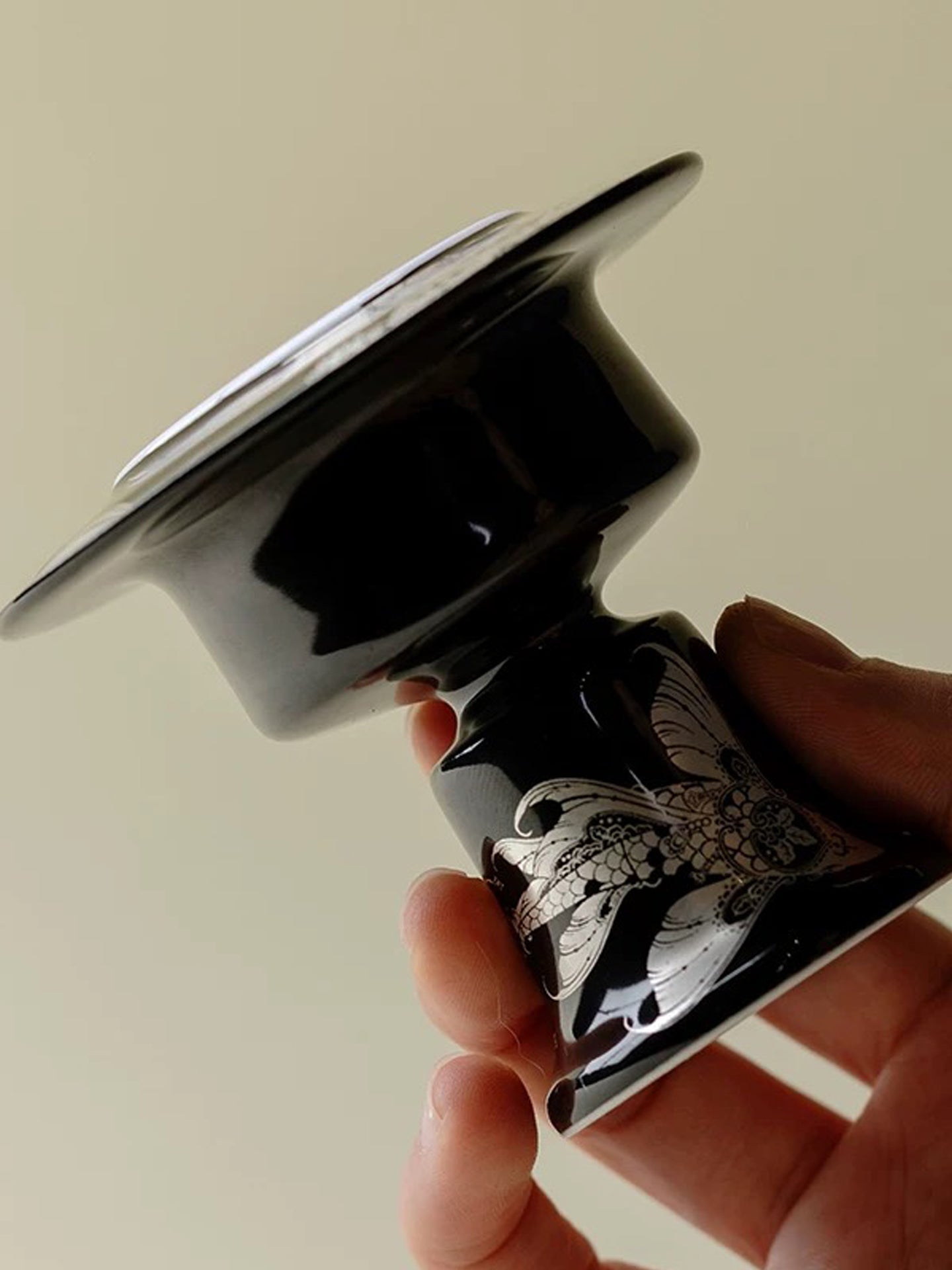 Jet Black Silver-Inlaid Xuanying Fish Incense Holder | Chinese Fengshui Ceramic Censer with Hand-Painted Artistry | Auspicious Fish for Prosperity & Harmony