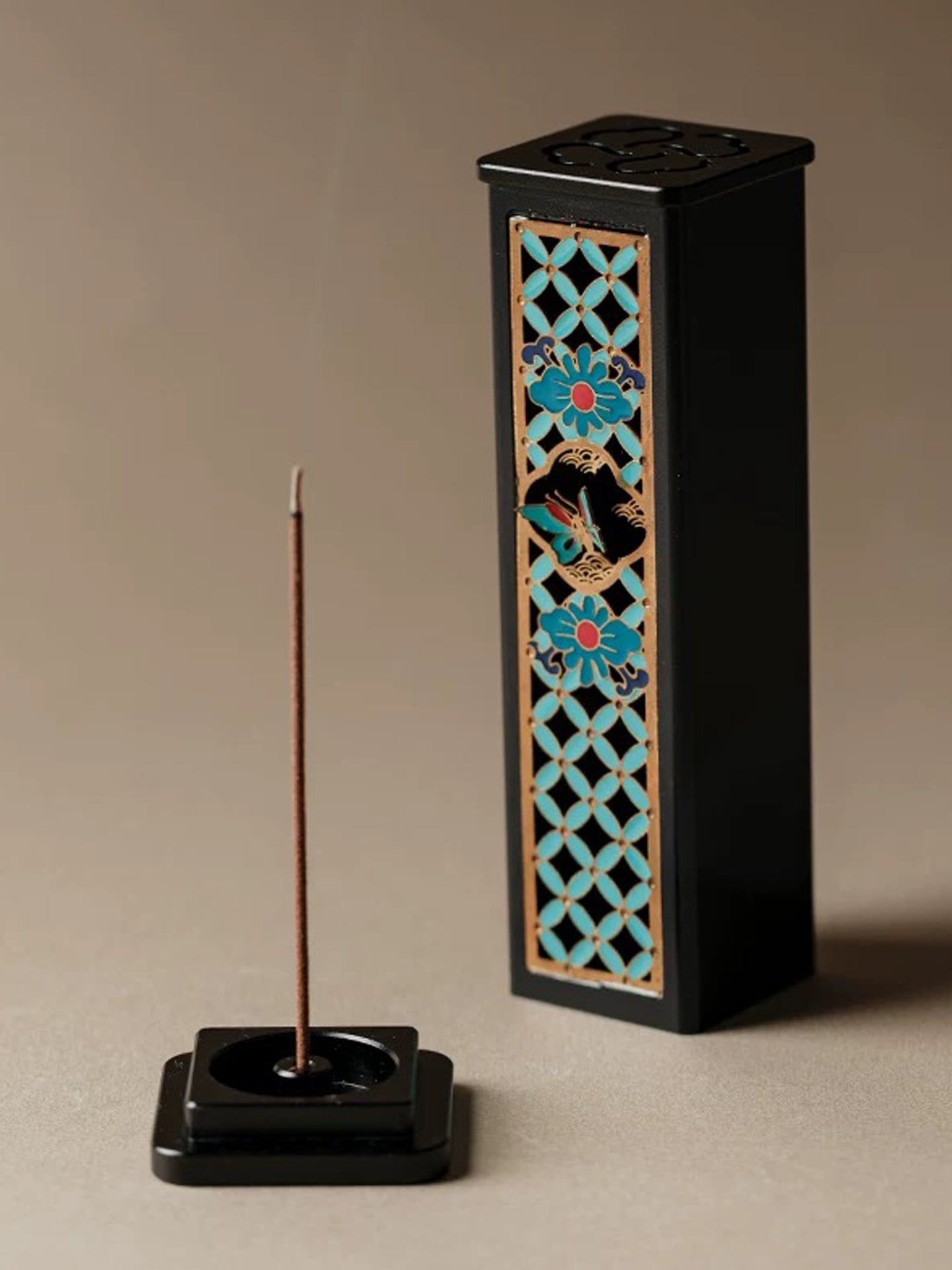 Enameled Vertical Stick Incense Holder | Butterfly Dream Chinese Incense Burner with Handcrafted Cloisonné Art & Fengshui Symbolism