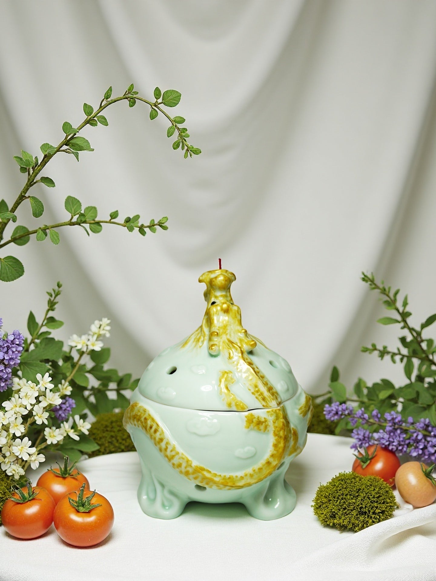 Dragon Coiled Ceramic Incense Burner | Chinese Fengshui Censer with Eastern Mystical Energy | Auspicious Dragon Design for Home Blessing