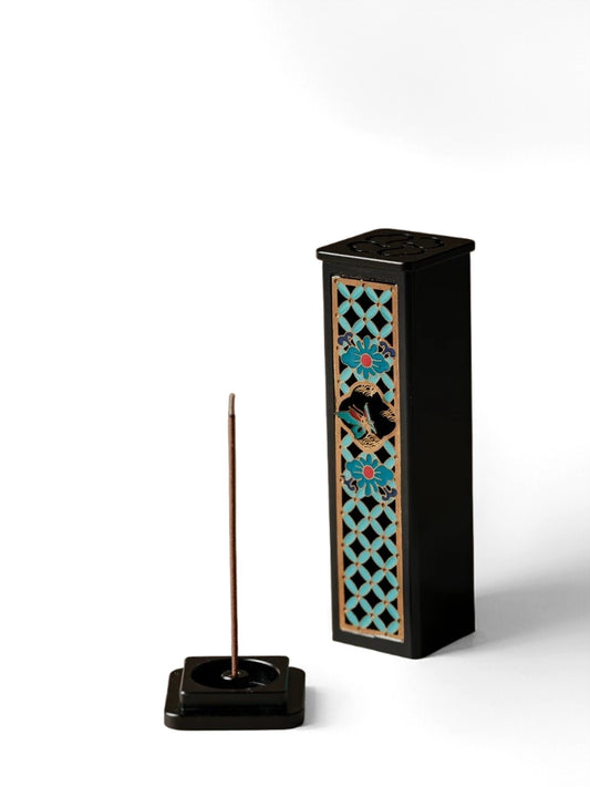 Enameled Vertical Stick Incense Holder | Butterfly Dream Chinese Incense Burner with Handcrafted Cloisonné Art & Fengshui Symbolism