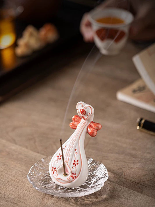 Pipa Blue and White Glaze Ceramic Incense Holder | Chinese Zen Incense Burner with Eastern Mysterious Power | For Tea Ceremony & Meditation