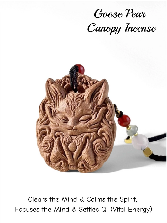 Fox Spirit Incense Pendant (Goose Pear Fragrance) - 12 Traditional Chinese Herb Feng Shui Amulet for Calm & Focus